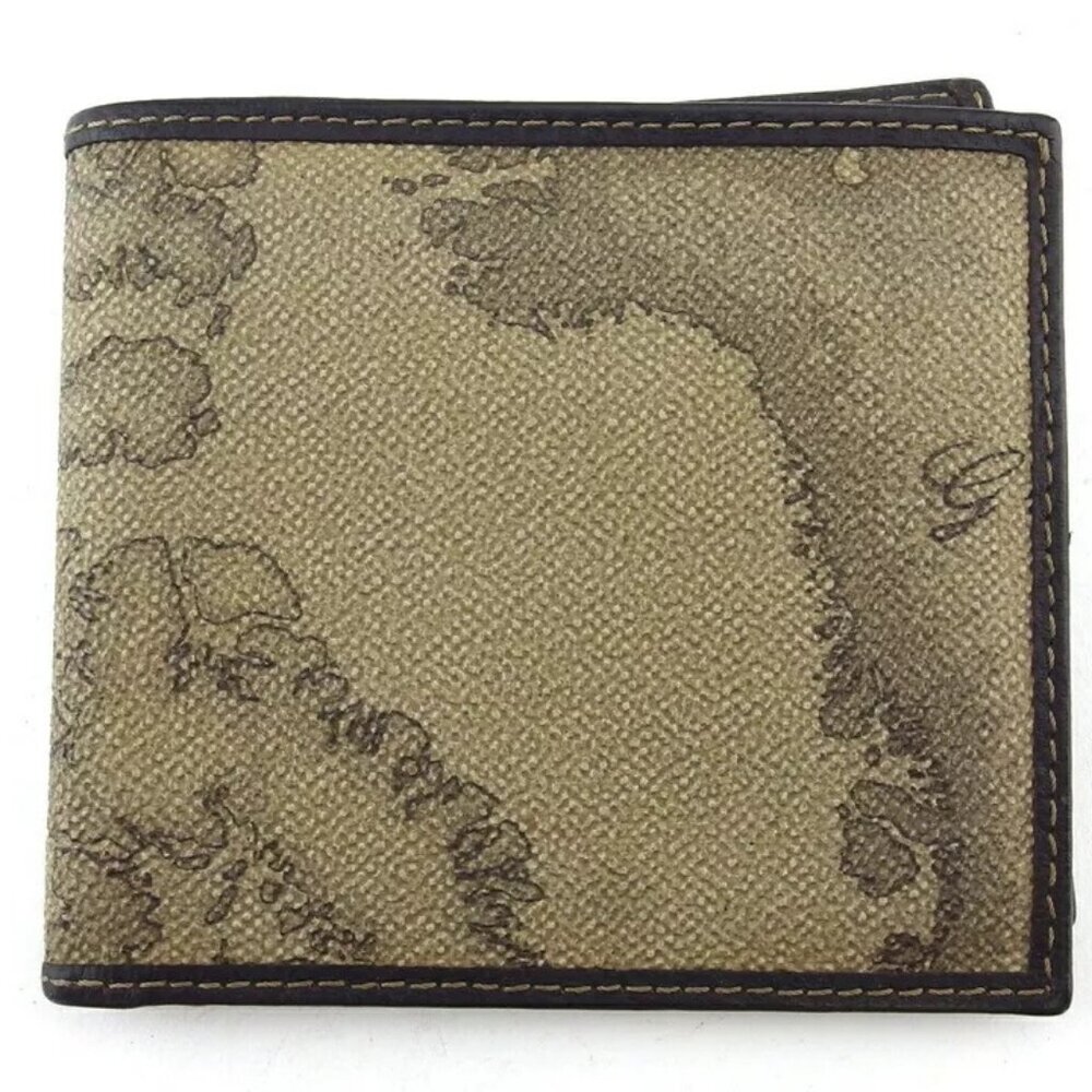 PRIMA CLASSE Two-fold wallet Map Beige PVC ?~ Leather Authentic USED
